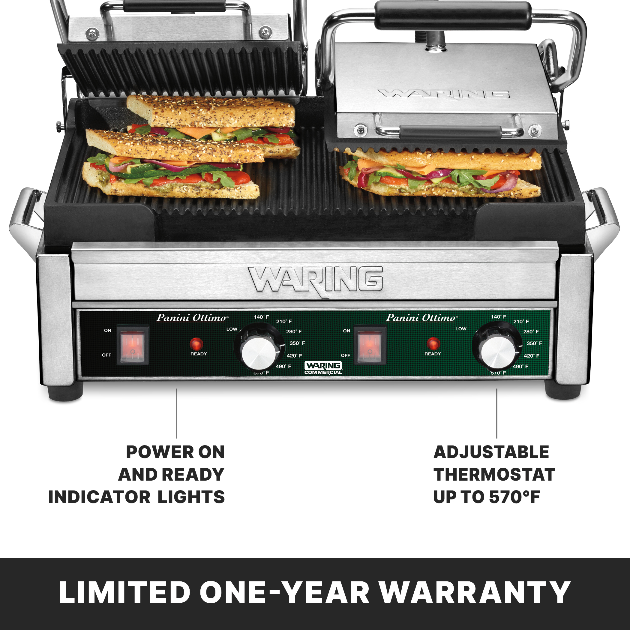 Double Ribbed Panini Grill, 17" x 9.5"